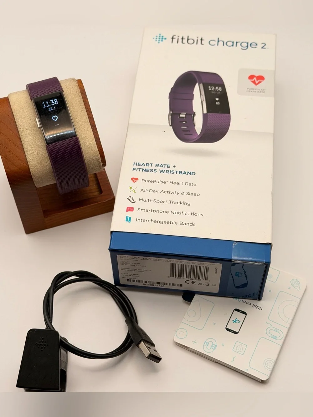 Fitbit Charge 2, Full Set, Very Good, Box, Charger, Manuals, Fitness Tracker
